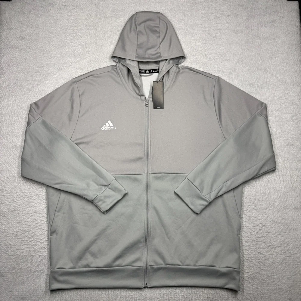 NWT Adidas Essentials Gray Full Zip Hoodie Hooded Sweater Track Jacket Men's 3XL